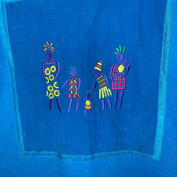 Johnny Was Vintage 90s Maxi T-Shirt Dress Teal Blue Embroidered Women & Children - Picture 4 of 14